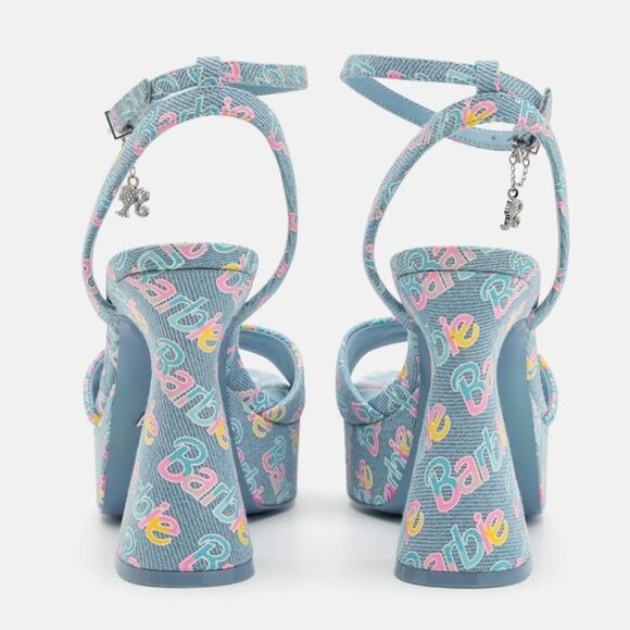 BRAND NEW ALDO BARBIE PARTY PRINTED  DENIM STRAPPY PLATFORM HEELED PLATF… G1 - Picture 16 of 16